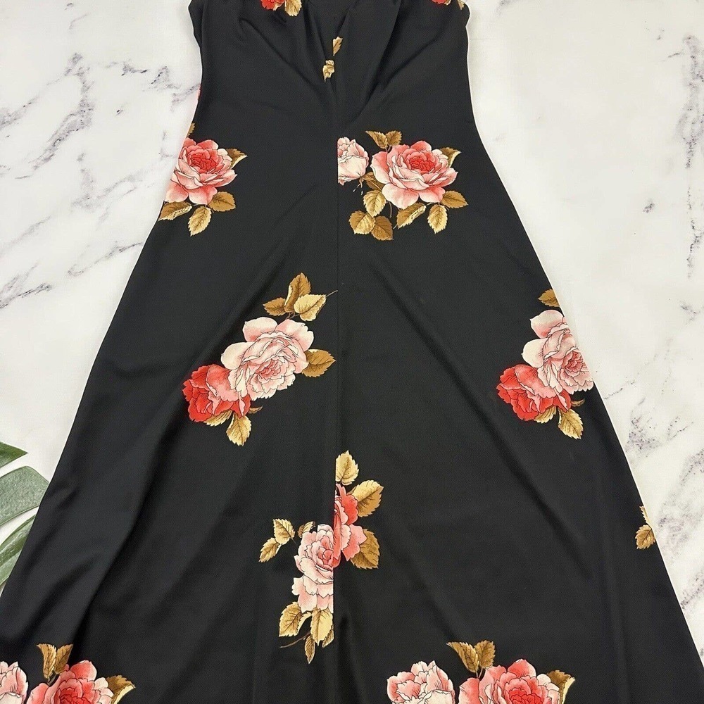 Mister Robert Womens Vintage Maxi Dress M Black Pink Rose Floral High Neck 70s - Picture 3 of 10